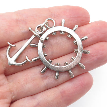 WILMOT & ROBERTS 925 Sterling Antique 1898 Birmingham Anchor Ship Wheel Pendant