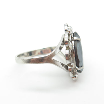 SORRENTO 925 Sterling Silver Antique Art Deco Hematite Filigree Ring Size 6.75