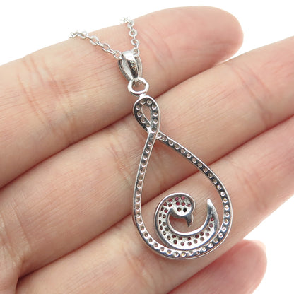 925 Sterling Silver Pink Sapphire Black Spinel C Z Swan Cable Chain Necklace 18"