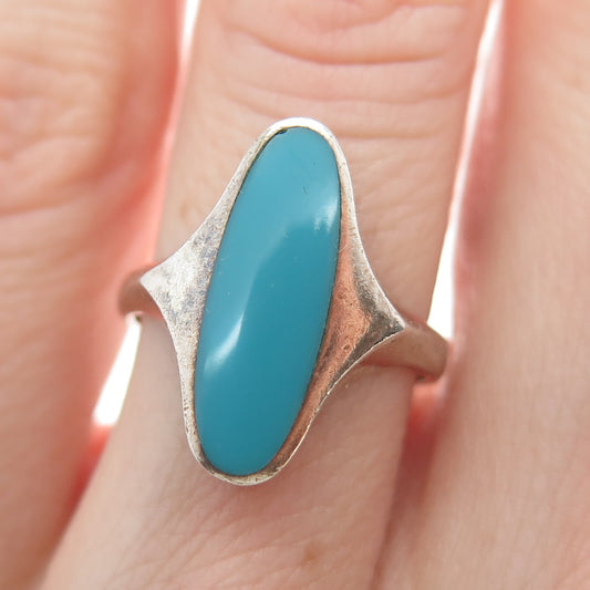 925 Sterling Silver Vintage Real Sleeping Beauty Turquoise Oxidized Ring Size 5