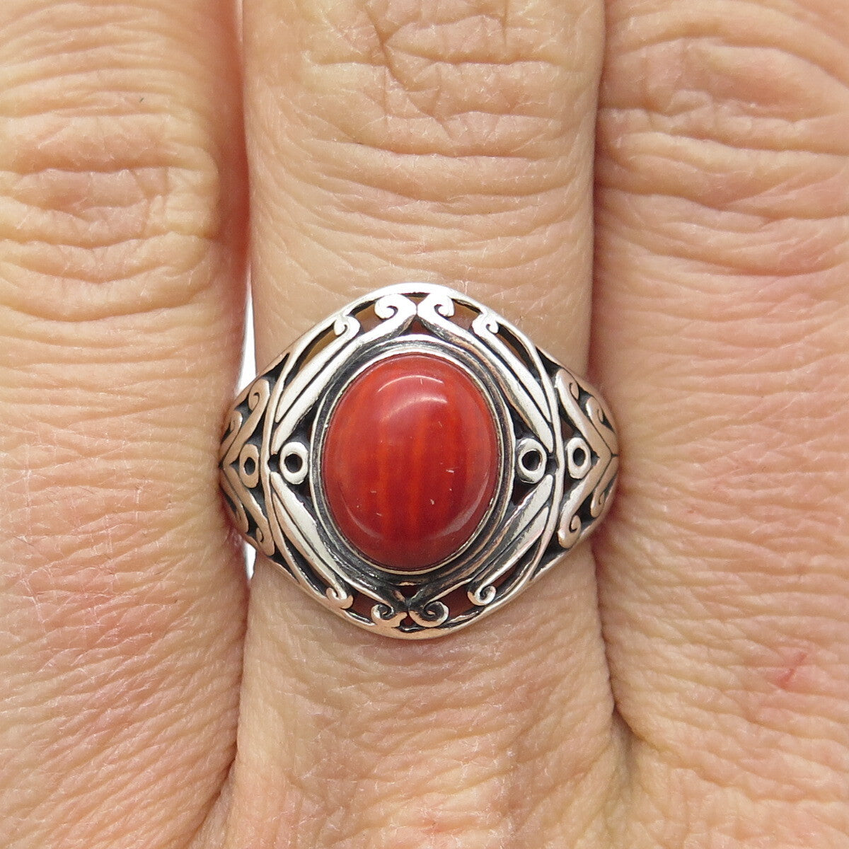 MG MICHAEL GOLAN 925 Sterling Silver Vintage Red Jasper Ethnic Ring Size 7.25