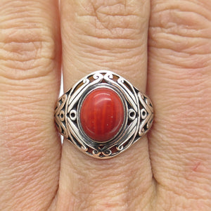MG MICHAEL GOLAN 925 Sterling Silver Vintage Red Jasper Ethnic Ring Size 7.25