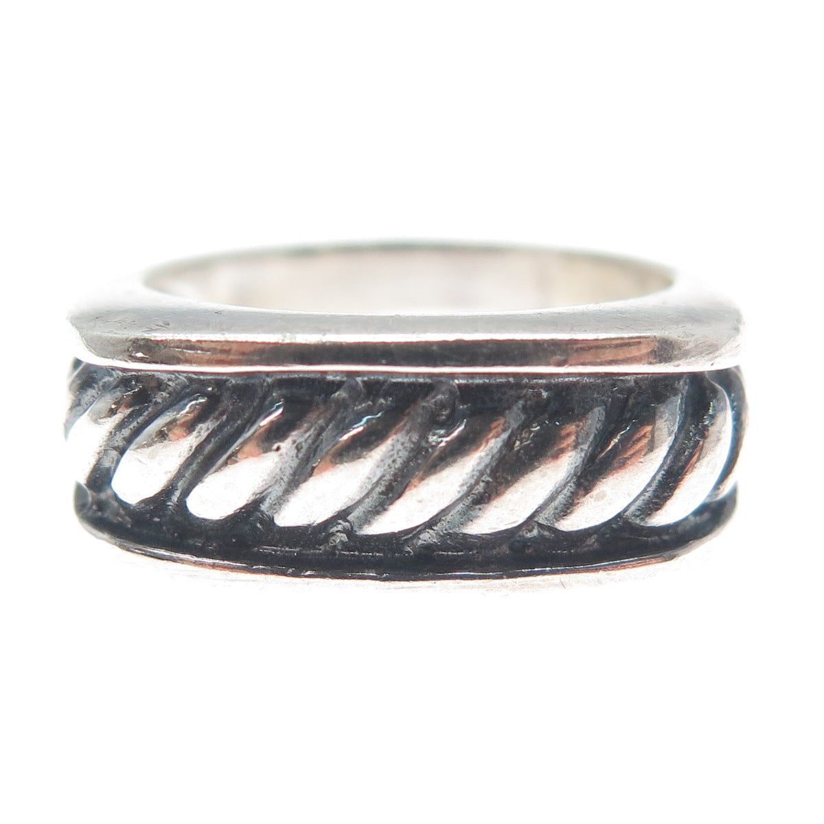 925 Sterling Silver Vintage Modernist Ribbed Oxidized Ring Size 8