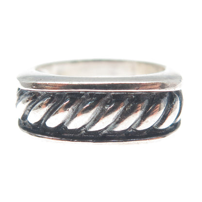 925 Sterling Silver Vintage Modernist Ribbed Oxidized Ring Size 8