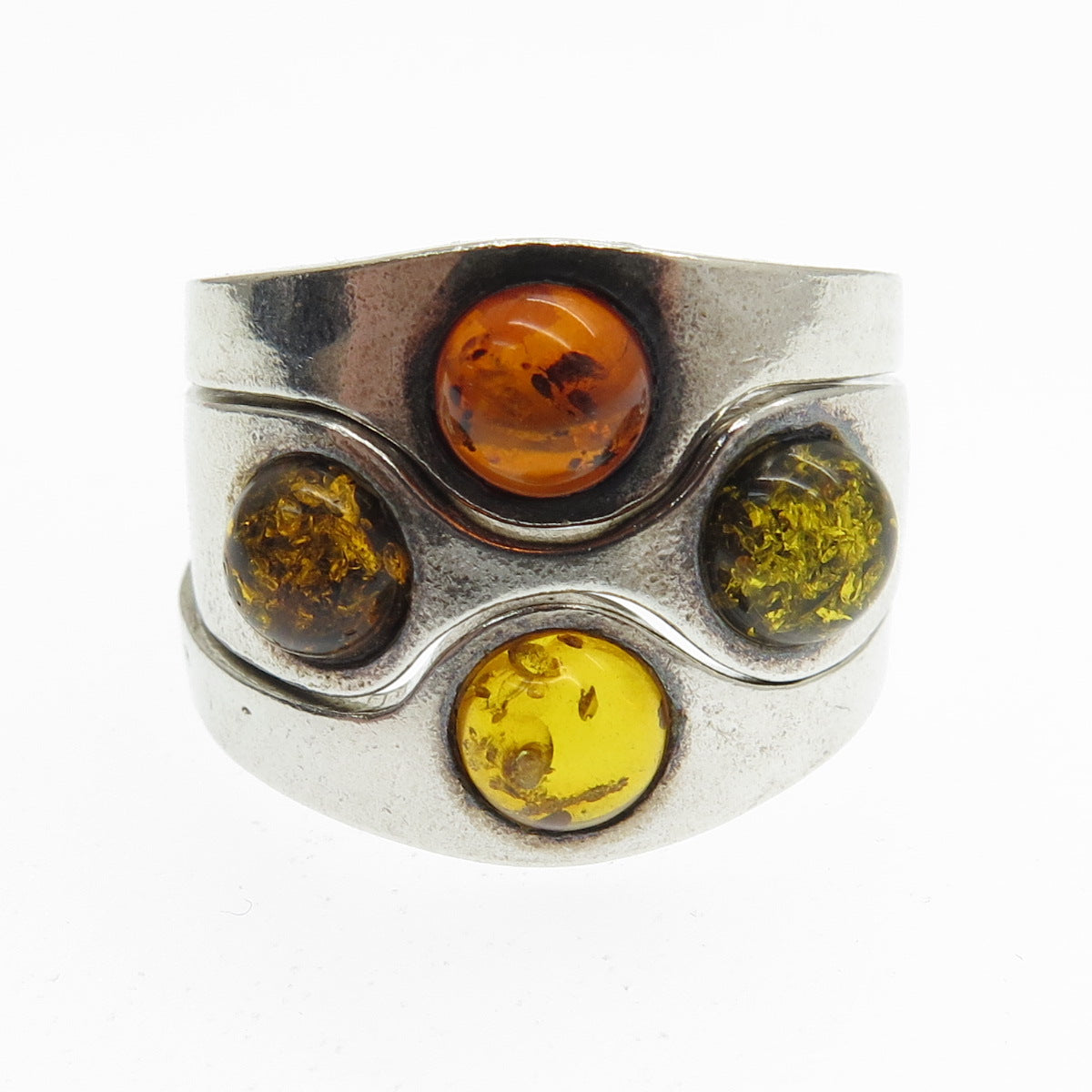 925 Sterling Silver Vintage Poland Real Amber SET of 3 Stackable Rings Size 8.5