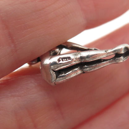 925 Sterling Silver Vintage Female Diving Oxidized 3D Mini Charm Pendant