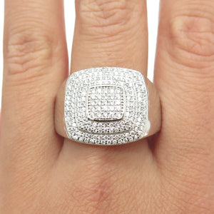 925 Sterling Silver Pave C Z Domed Ring Size 12.25