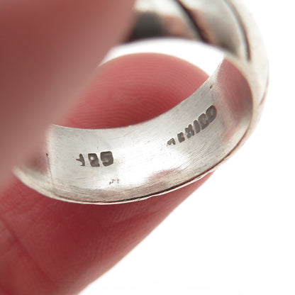 925 Sterling Silver Vintage Modernist Ribbed Band Ring Size 6.75