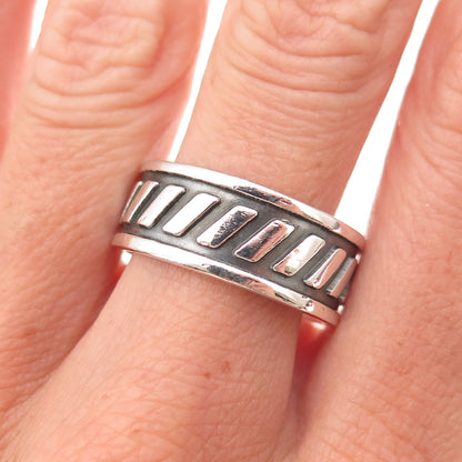 925 Sterling Silver Vintage Ribbed Oxidized Band Ring Size 9.75