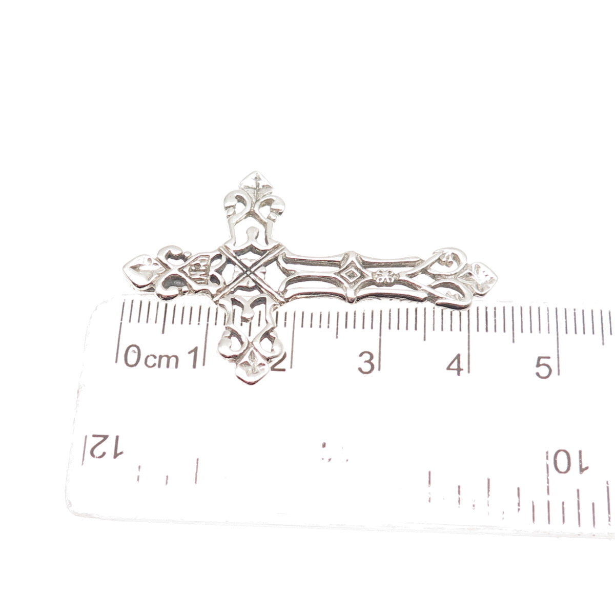 925 Sterling Silver Vintage Fleur de Lis Cross Slide Charm Pendant