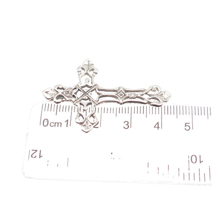 925 Sterling Silver Vintage Fleur de Lis Cross Slide Charm Pendant
