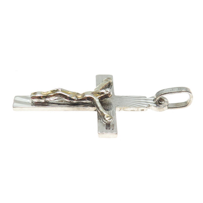 925 Sterling Silver 2-Tone Vintage Italy Crucifix Cross Religious Pendant