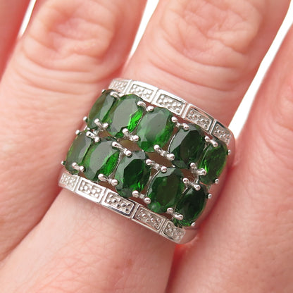 925 Sterling Silver Real Oval-Cut Peridot Cluster Ring Size 7.25