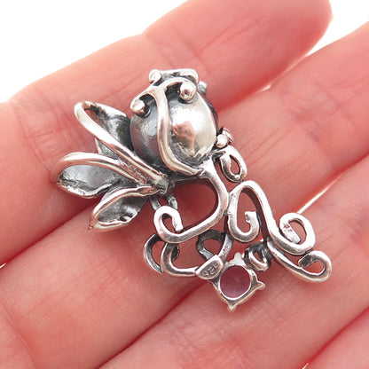 925 Sterling Silver Vintage Real Abalone Shell & Amethyst Floral Slide Pendant