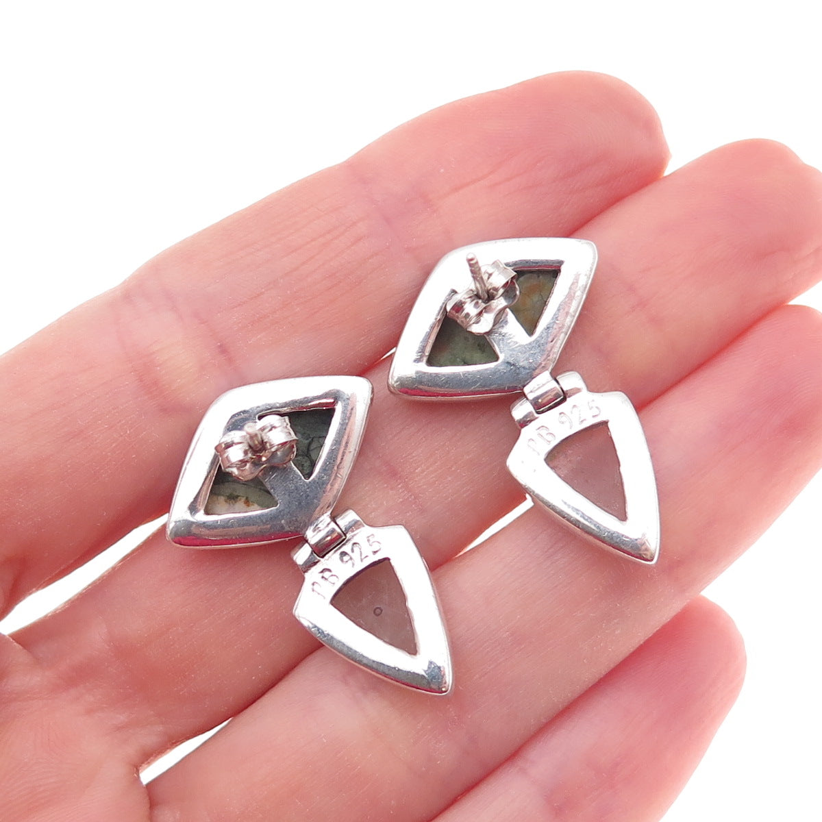 Paul Brackna Sterling Silver Vintage Real Turquoise & Quartz Modernist Earrings
