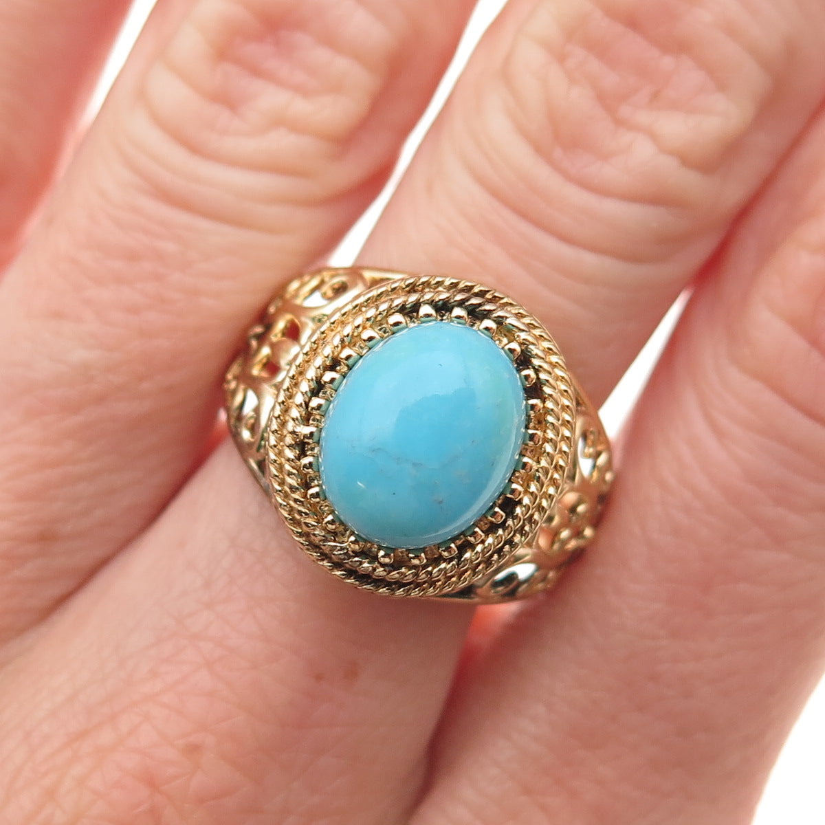 Ross Simons 925 Sterling Silver Gold Plated Real Turquoise Floral Ring Size 9