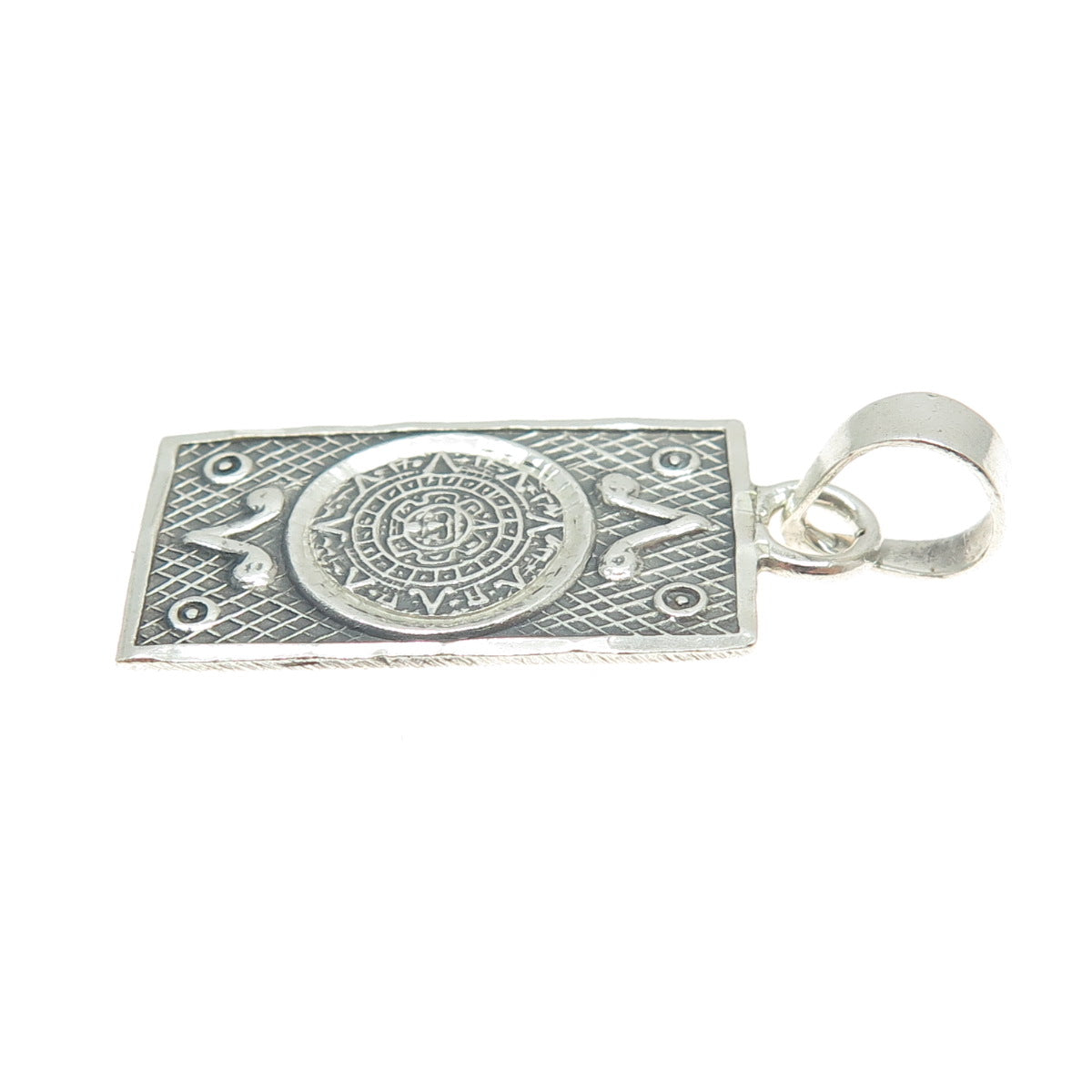 JEM 925 Sterling Silver Vintage Mayan Calendar Oxidized Bar Pendant