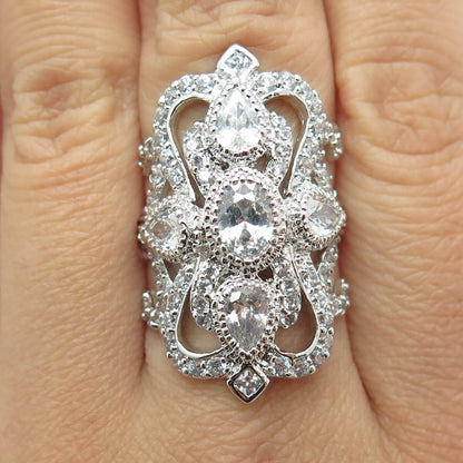 CFJ Collins Fine Jewelry Sterling Silver Multi-Cut C Z Bohemian Ring Size 7.5