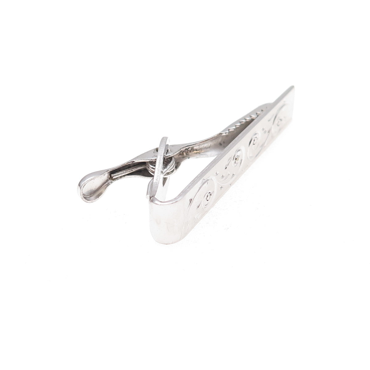 925 Sterling Silver Antique Art Deco Engraved Floral Scroll Tie Clip