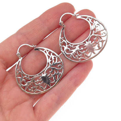 925 Sterling Silver Vintage Ornate Hoop Earrings