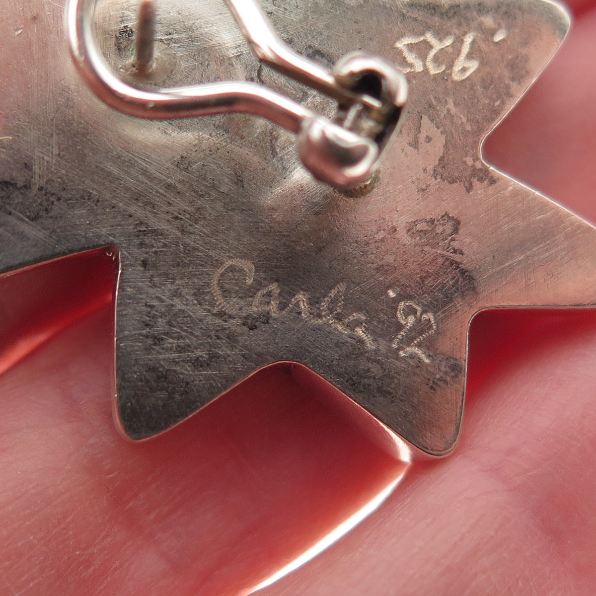 Carla 925 Sterling Silver Vintage 1992 Starburst Modernist Omega Back Earrings
