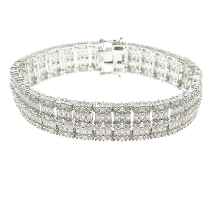 925 Sterling Silver Round & Baguette-Cut C Z Sparkle Link Bracelet 7.5"