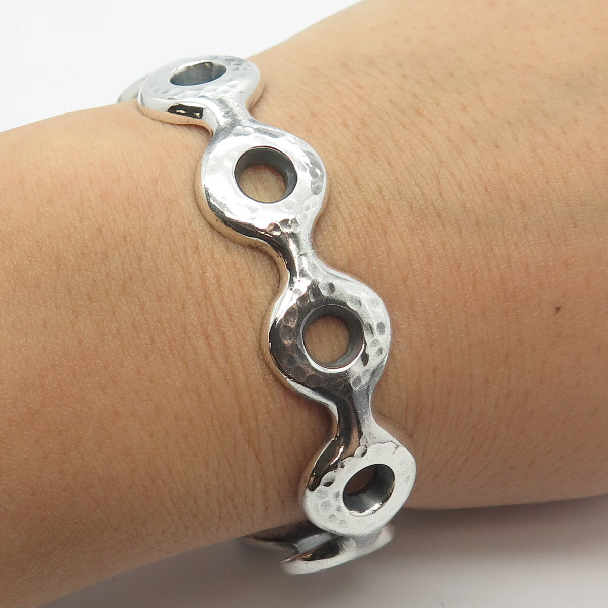 925 Sterling Silver Vintage Hammered Adjustable Cuff Bracelet 6.75"