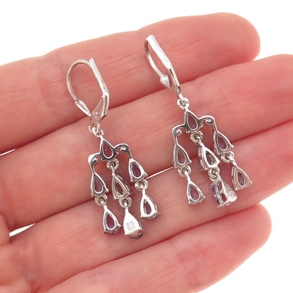 Chuck Clemency 925 Sterling Silver Real Pear-Cut Tanzanite Dangle Earrings