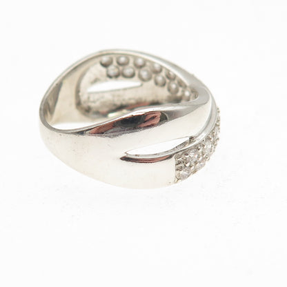 925 Sterling Silver Round-Cut C Z Crisscross Ring Size 8.25