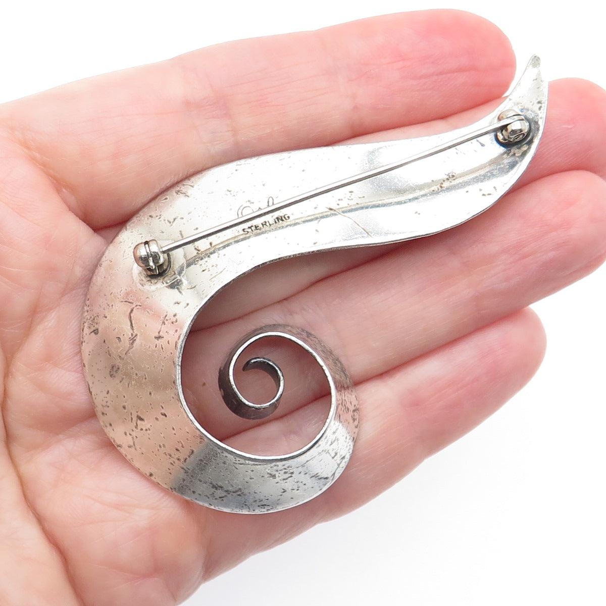 ORB Otto R. Bade 925 Sterling Silver Vintage Modernist Flame Oxidized Pin Brooch