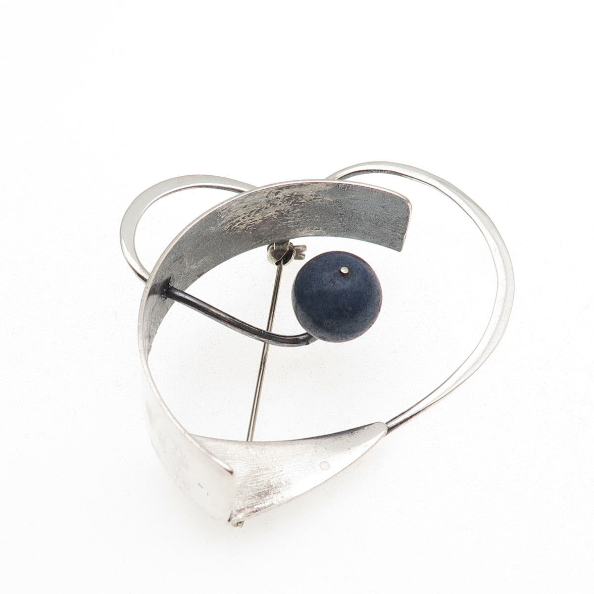 Bill Tendler Sterling Silver Vintage Real Lapis Modernist Oxidized Pin Brooch
