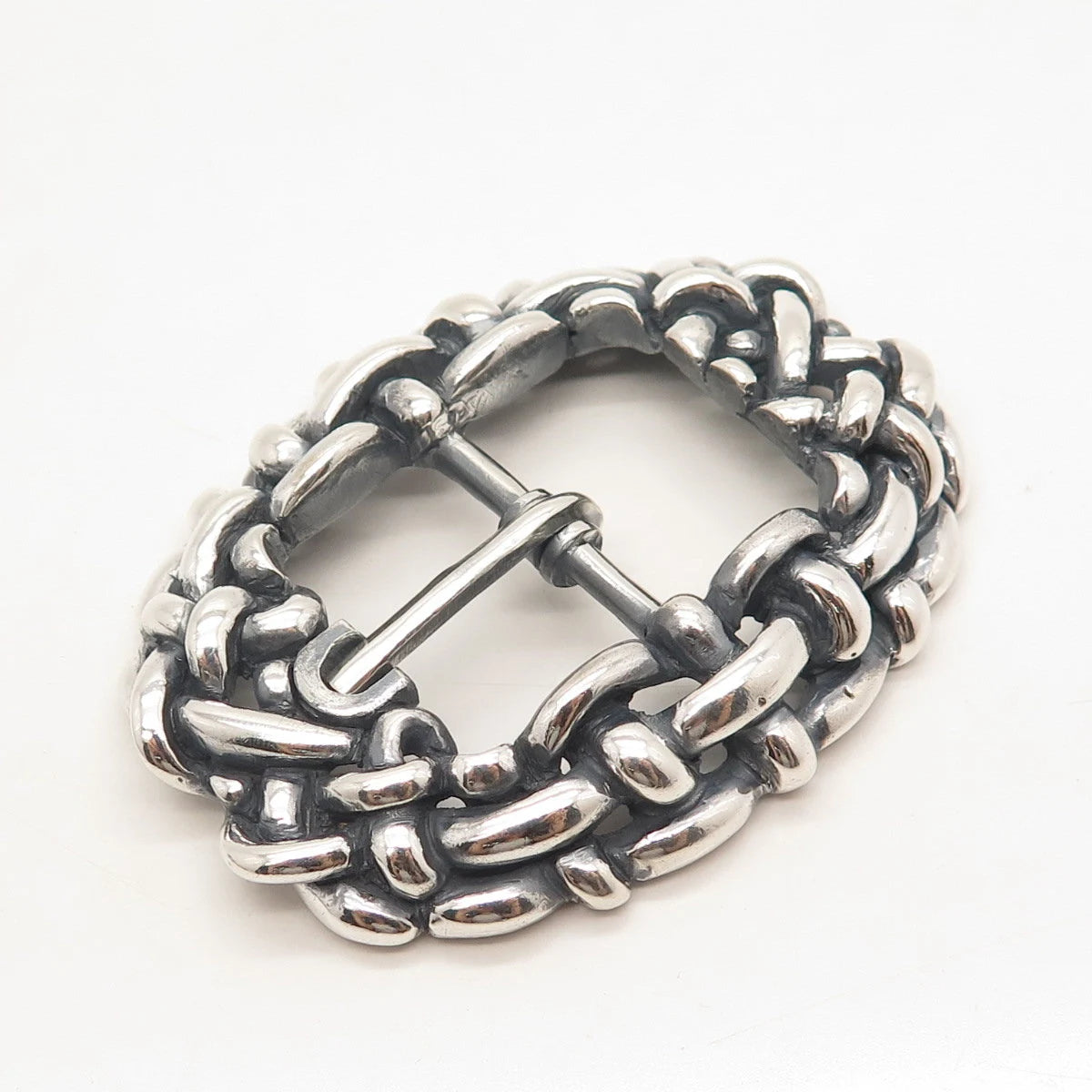 925 Sterling Silver Vintage Wicker Belt Buckle