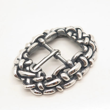 925 Sterling Silver Vintage Wicker Belt Buckle