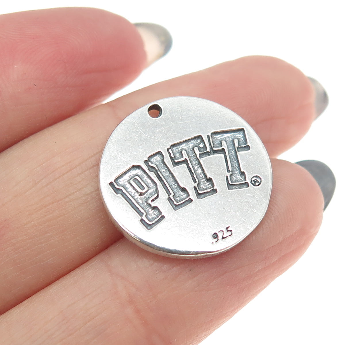 925 Sterling Silver Vintage Pit Bull Dog "PITT" Round Tag Charm Pendant