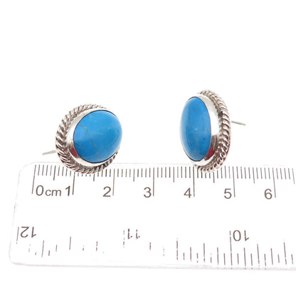 925 Sterling Silver Vintage Real Cabochon Turquoise Roped Earrings