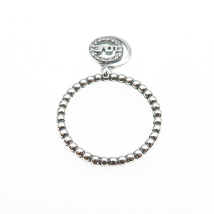925 Sterling Silver Round-Cut C Z Love Dangle Charm Beaded Band Ring Size 7.75