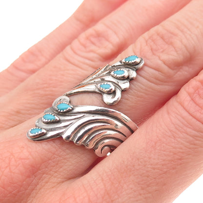 Old Pawn Sterling Silver Vintage Southwestern Turquoise Adjustable Ring Size 8.5