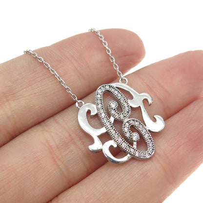 925 Sterling Silver Round-Cut C Z Letter "C" Victorian Style Necklace 16-18"