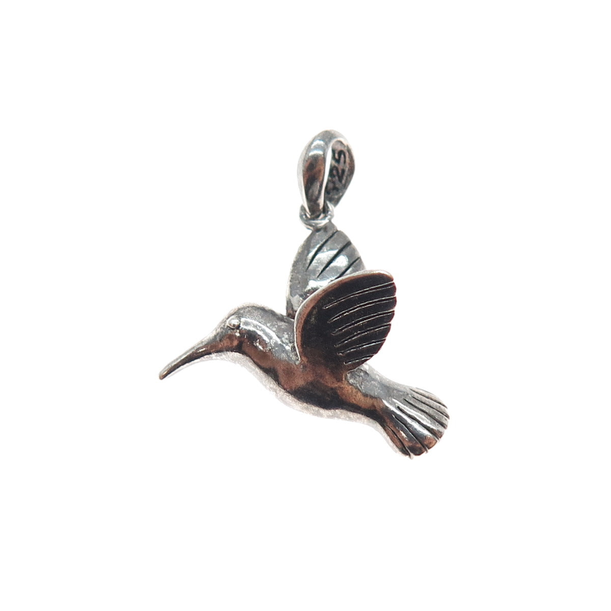 925 Sterling Silver Vintage Hummingbird Oxidized Charm Pendant