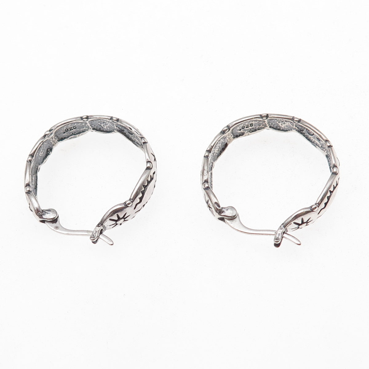 Shube 925 Sterling Silver Vintage Sun Symbol Oxidized Hoop Earrings
