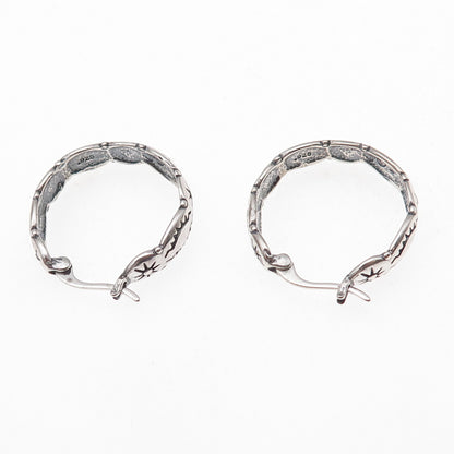 Shube 925 Sterling Silver Vintage Sun Symbol Oxidized Hoop Earrings