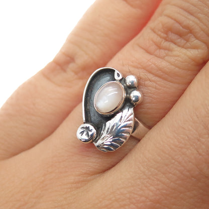 Rob Livingston Navajo Old Pawn Sterling Silver Vintage MOP Feather Ring Size 5.5