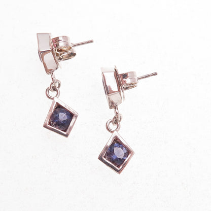 Franco P & Sons Sterling Silver Vintage Real Amethyst & Iolite Dangle Earrings