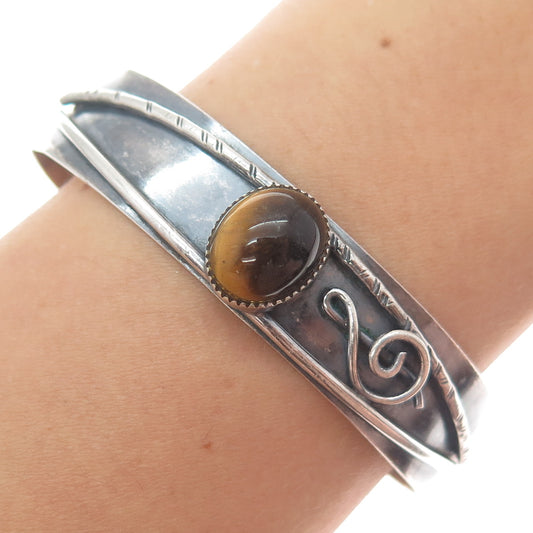 JOSEPH MASANIELLO Sterling Vintage Tiger Eye Treble Clef Sizable Bracelet 6.5"