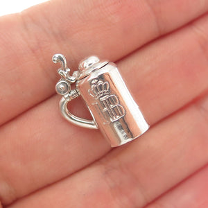 800 Silver Antique Beer Stein Monogram Locket Mini 3D Charm Pendant