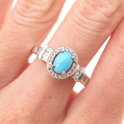 Chuck Clemency 925 Sterling Silver Real Turquoise & White Topaz Ring Size 8.25