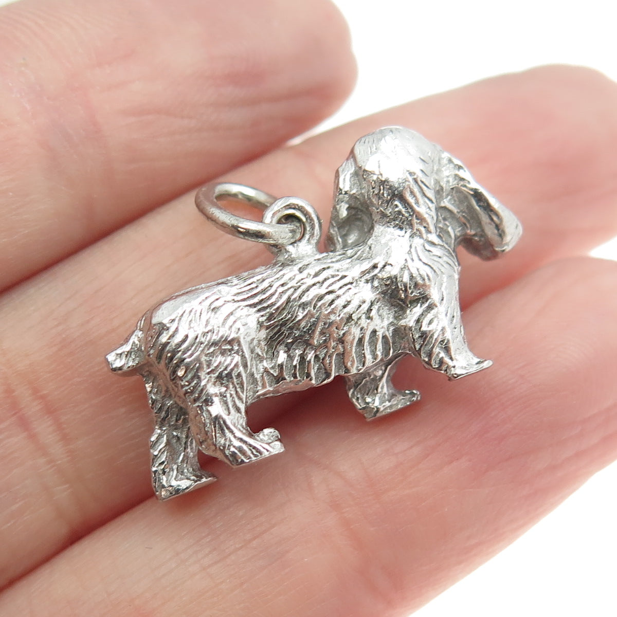 925 Sterling Silver Antique Art Deco King Charles Spaniel Dog 3D Charm Pendant