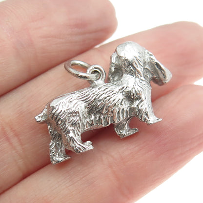 925 Sterling Silver Antique Art Deco King Charles Spaniel Dog 3D Charm Pendant