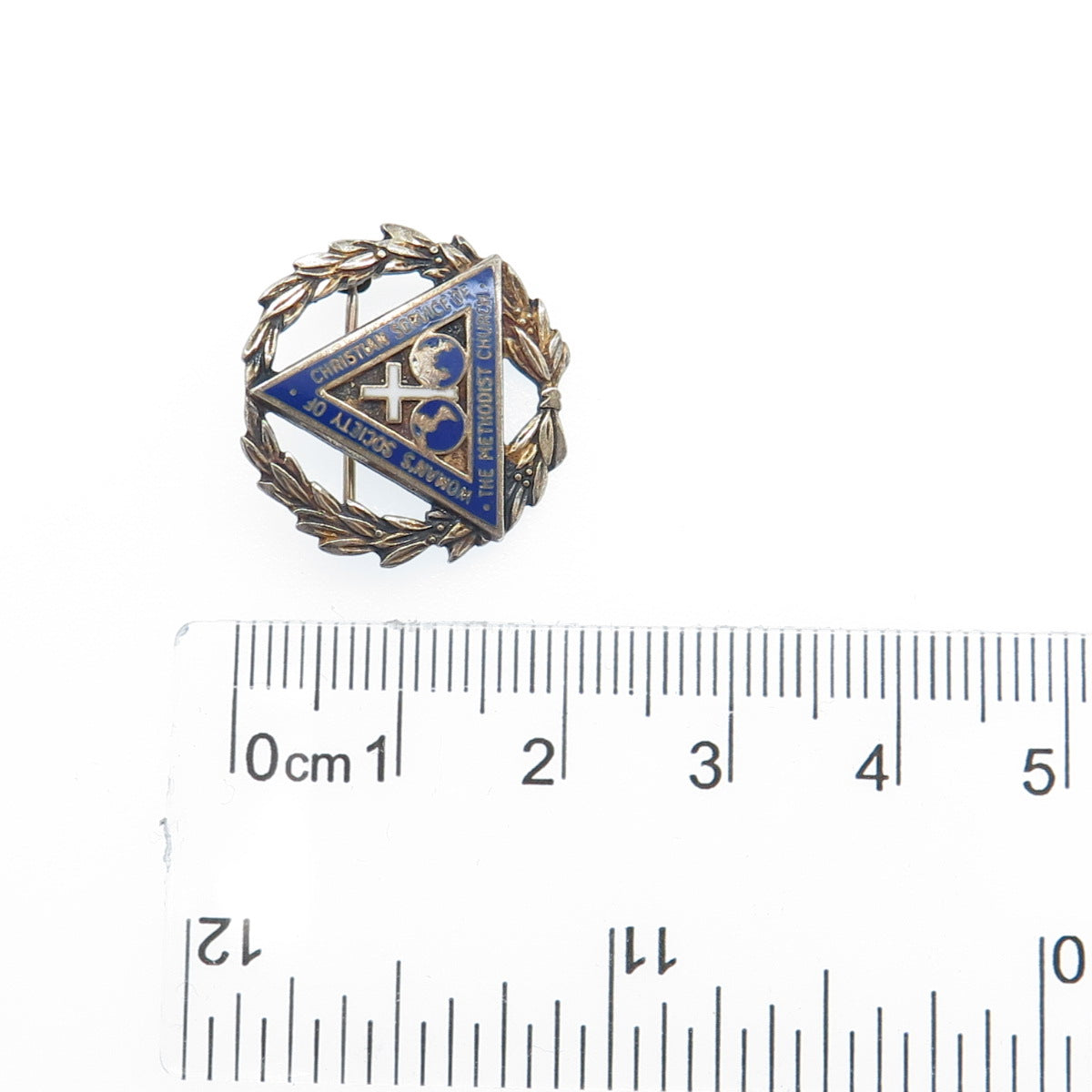 925 Sterling Silver Gold Plated Antique Enamel WSCS Methodist Church Pin Brooch