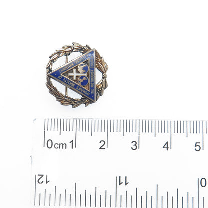925 Sterling Silver Gold Plated Antique Enamel WSCS Methodist Church Pin Brooch